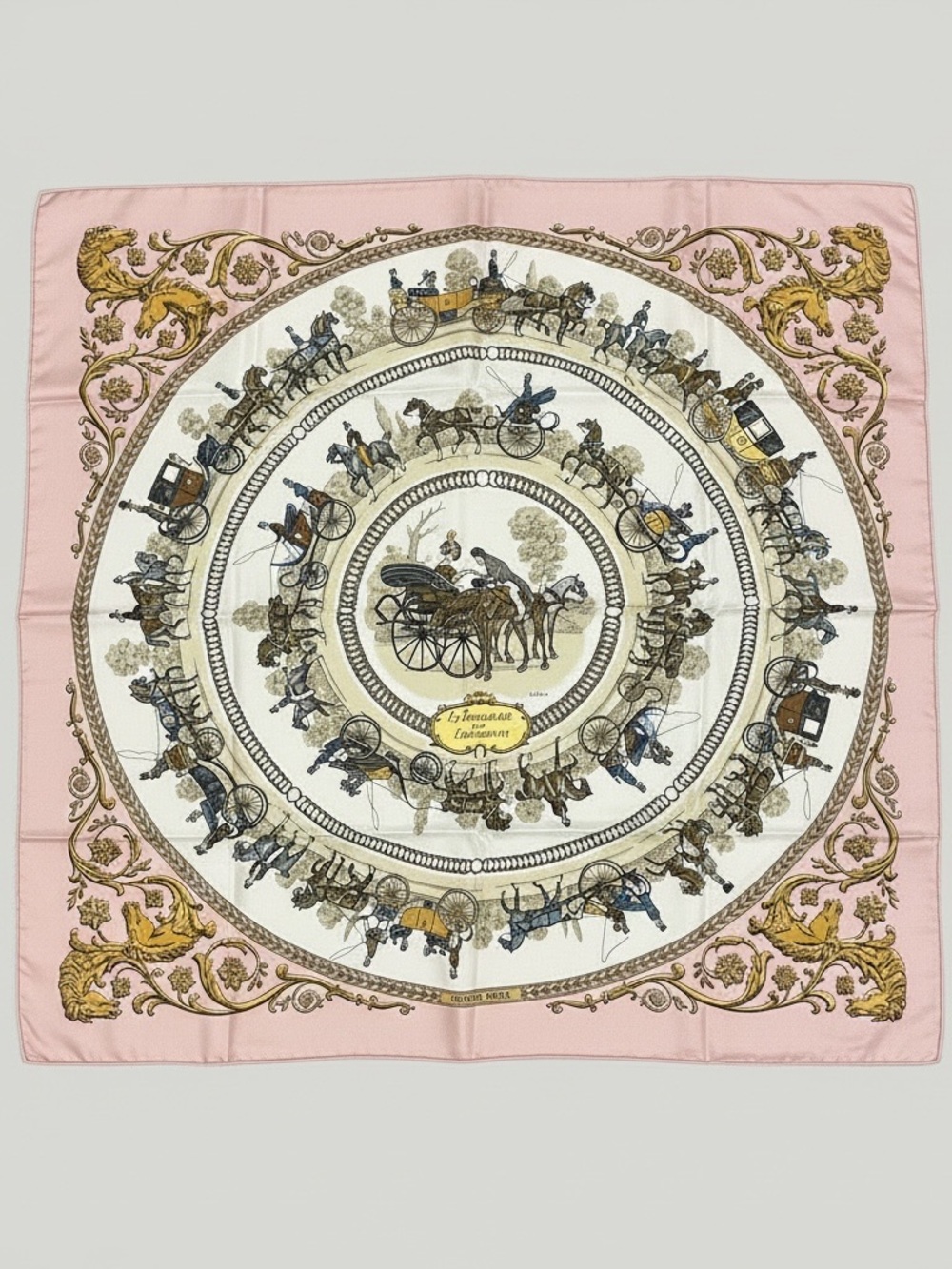 Hermès Les Promenades de Paris Silk Scarf 90 Pink Border